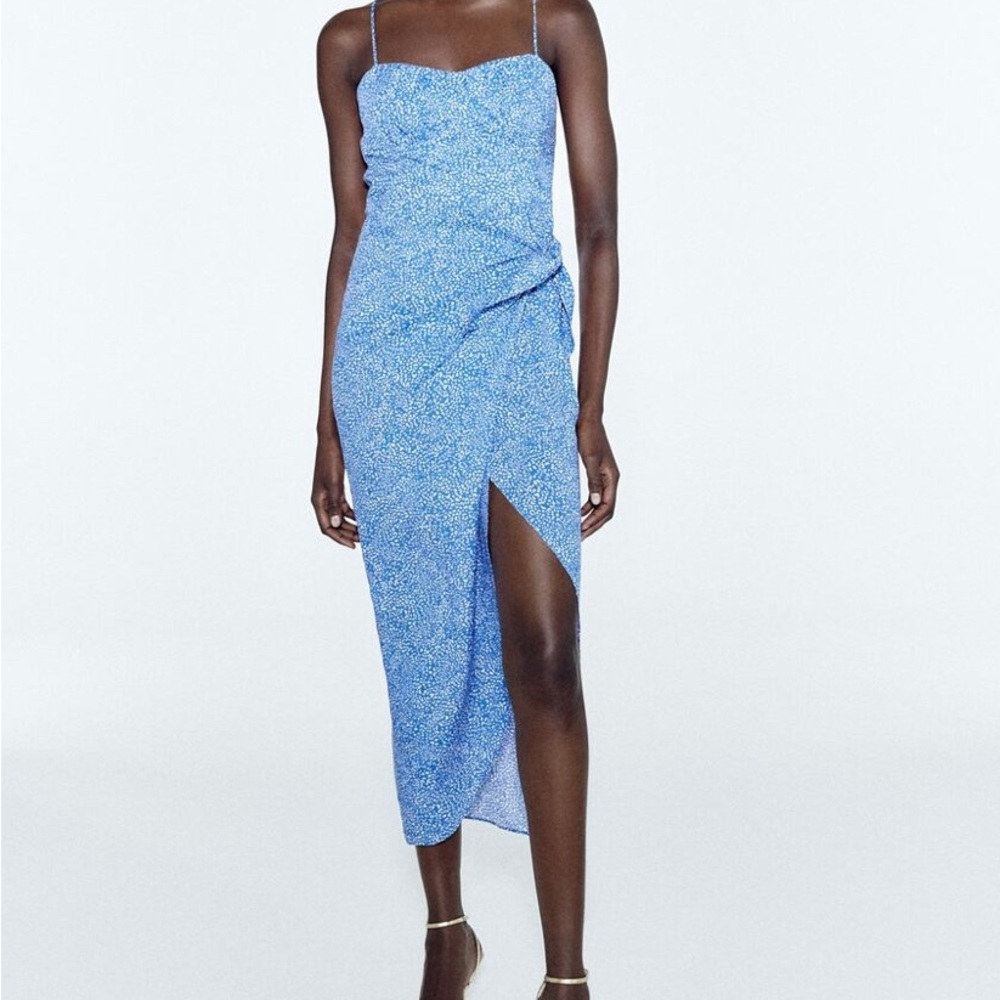 Zara Printed Knotted Corset Style Spaghetti Strap Dress w Back Zip